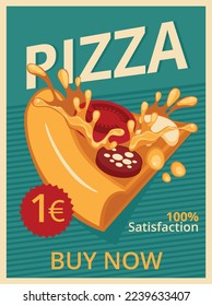Vintage fast food background. Pizza shop poster design vector illustration.