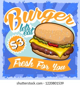 vintage fast food burger poster with tagline stock vector illustration