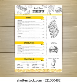 Vintage fast food menu design. 