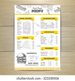 Vintage fast food menu design. 