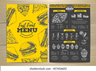 Vintage fast food menu design. Sandwich sketch