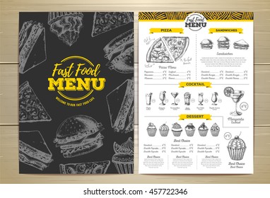 Vintage fast food menu design. Sandwich sketch