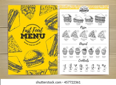 Vintage fast food menu design. Sandwich sketch