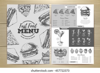 Vintage fast food menu design. Sandwich sketch