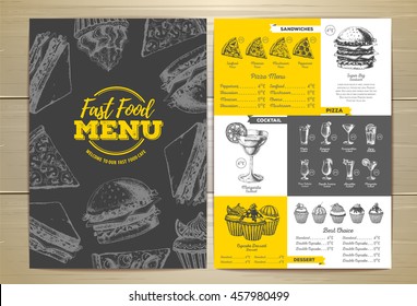 Vintage fast food menu design. Sandwich sketch