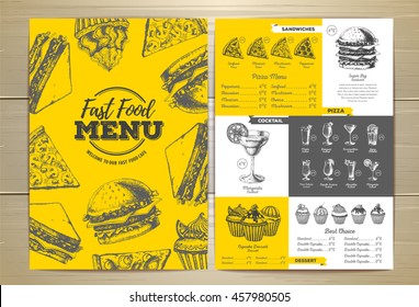 Vintage fast food menu design. Sandwich sketch