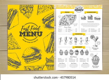 Vintage fast food menu design. Sandwich sketch