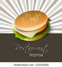 Vintage fast food menu price card design with hamburger. 
