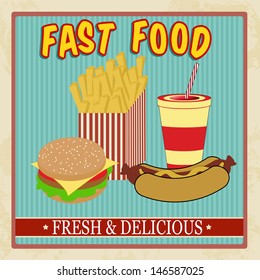 Vintage fast food menu, vector illustration