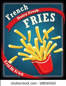 Vintage Fast Food Poster Design With Fries