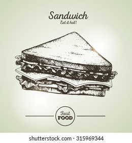 Vintage Fast Food Sandwich Sketch