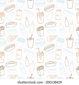 Vintage fast food seamless pattern.