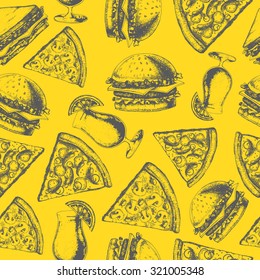 Vintage fast food seamless pattern