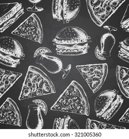 Vintage fast food seamless pattern