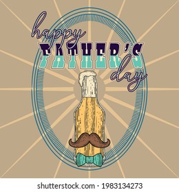 Vintage Father day poster with a beer bottle with a mustache and a bowtie