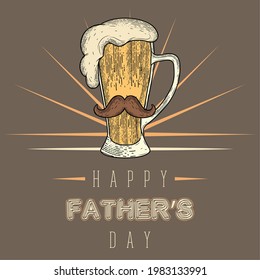Vintage Father day poster with a drinking glass with a mustache and foam