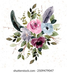 vintage feather and flower garden watercolor arrangement