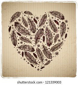 Vintage Feather Heart Background