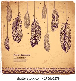 Vintage Feather illustration can be used as a greeting card  