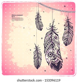 Vintage Feather illustration for your greeting card or fabric print 