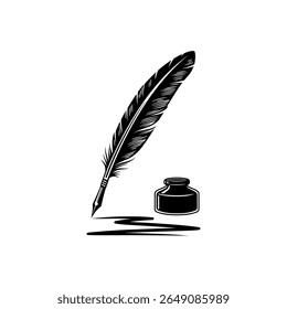 Caneta de pena vintage pena com tinta e preto traço, ilustração clássica papelaria isolado no fundo branco