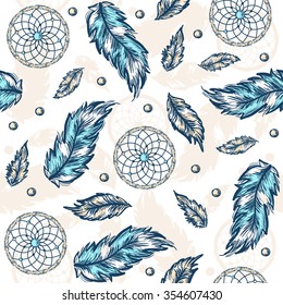 Vintage Feather seamless background. Vector  illustration