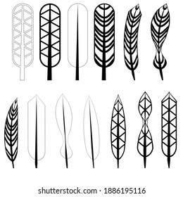 Vintage Feather vector set clip art, , flat black outline elements for design
