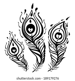 Vintage Feather vector set. Hand drawn illustration.