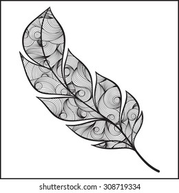 Vintage Feather vector set. Hand-drawn illustration.
