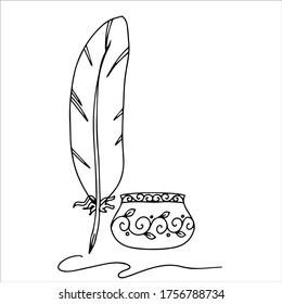 vintage feather for writing, vector illustration hand-drawn isolated on a white background