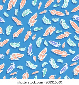 Vintage feathers pattern, in pastel color.  Vector illustration, EPS 10.