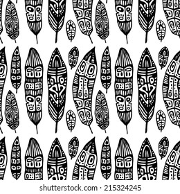 Vintage Feathers, seamless background. Hand drawn illustration.