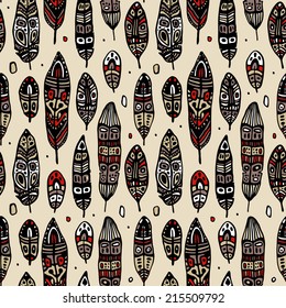 Vintage Feathers, seamless background. Hand drawn illustration.