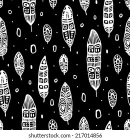 Vintage Feathers, seamless background. Hand drawn illustration.