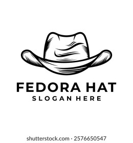 Vintage fedora hat icon symbol. Retro Fedora logo template