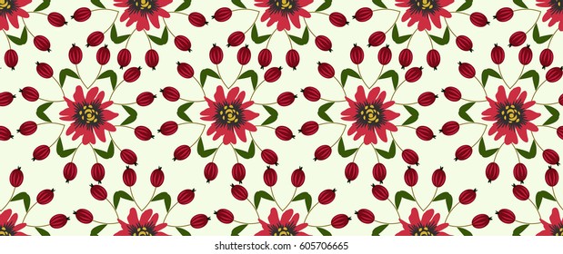 Vintage feed sack pattern in small folk flowers, berries. Floral sweet seamless background for textile, cotton fabric, covers, wallpapers, print, gift wrap and scrap booking. 