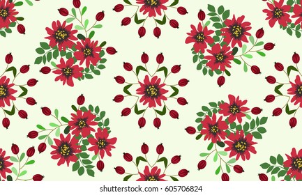 Vintage feed sack pattern in small folk flowers, berries. Floral sweet seamless background for textile, cotton fabric, covers, wallpapers, print, gift wrap and scrap booking.