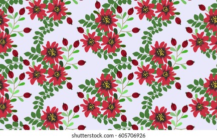 Vintage feed sack pattern in small folk flowers, berries. Floral sweet seamless background for textile, cotton fabric, covers, wallpapers, print, gift wrap and scrap booking.
