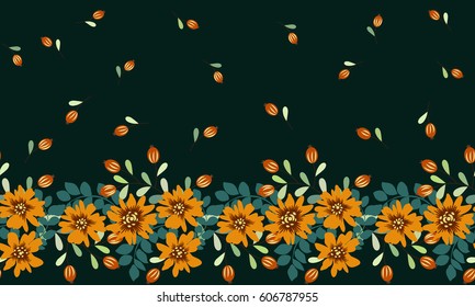 Vintage feedsack folk border in small flowers. Millefleurs. Floral sweet seamless background for textile, cotton fabric, covers, wallpapers, print, gift wrap and scrapbooking. Satin print.
