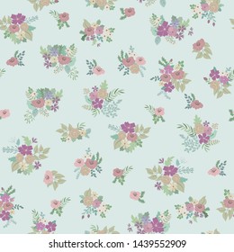 Vintage feedsack pattern in small flowers. Millefleurs. Floral sweet seamless background for textile, cotton fabric, covers, wallpapers, print, gift wrap and scrapbooking.