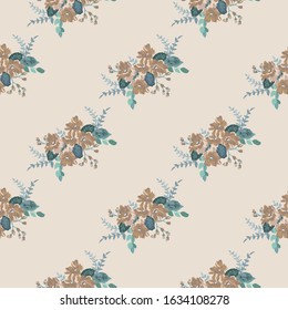 Vintage feedsack pattern in small flowers. Millefleurs. Floral sweet seamless background for textile, cotton fabric, covers, wallpapers, print, gift wrap and scrapbooking.