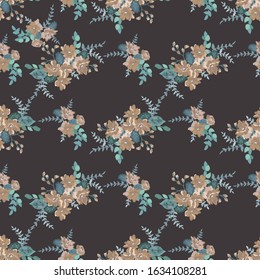 Vintage feedsack pattern in small flowers. Millefleurs. Floral sweet seamless background for textile, cotton fabric, covers, wallpapers, print, gift wrap and scrapbooking.