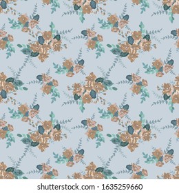 Vintage feedsack pattern in small flowers. Millefleurs. Floral sweet seamless background for textile, cotton fabric, covers, wallpapers, print, gift wrap and scrapbooking.