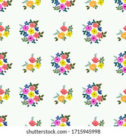 Vintage Feed Sack Muster in kleinen Blumen. Millefleurs. Blumensüßer, nahtloser Hintergrund für Textilien, Baumwollgewebe, Decken, Wallpaper, Druck, Geschenkverpackung und Scrapbooking.