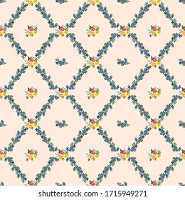 Vintage feedsack pattern in small flowers. Millefleurs. Floral sweet seamless background for textile, cotton fabric, covers, wallpapers, print, gift wrap and scrapbooking.