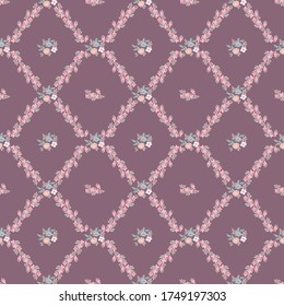 Vintage feedsack pattern in small flowers. Millefleurs. Floral sweet seamless background for textile, cotton fabric, covers, wallpapers, print, gift wrap and scrapbooking.