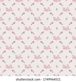 Vintage feedsack pattern in small flowers. Millefleurs. Floral sweet seamless background for textile, cotton fabric, covers, wallpapers, print, gift wrap and scrapbooking.