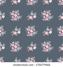 Vintage feedsack pattern in small flowers. Millefleurs. Floral sweet seamless background for textile, cotton fabric, covers, wallpapers, print, gift wrap and scrapbooking.