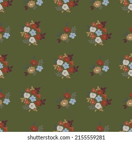 Vintage feedsack pattern in small flowers. Millefleurs. Floral sweet seamless background for textile, cotton fabric, covers, wallpapers, print, gift wrap and scrapbooking.