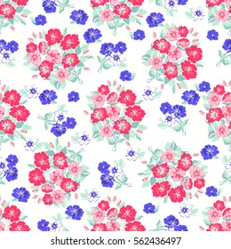 Vintage feedsack pattern in small flowers. Millefleurs. Floral sweet seamless background for textile, cotton fabric, covers, wallpapers, print, gift wrap and scrapbooking.